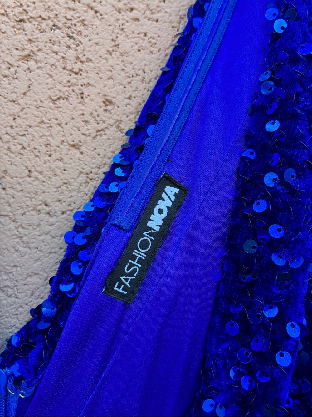 Fashion Nova Royal Blue Sequin Long-Sleeve Jumpsuit - Picture 2 of 2